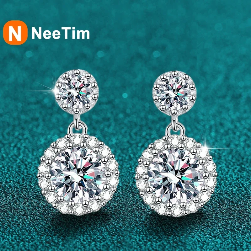 

NeeTim 1ct Moissanite Earrings for Women S925 Sterling Sliver 18k White Gold Plated Diamond Drop Earring Gifts with Certificate