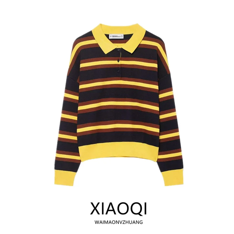 

Новый зимний женский длинный вязаный свитер в полоску Ne в европейском стиле, модный повседневный свитер стандартной длины