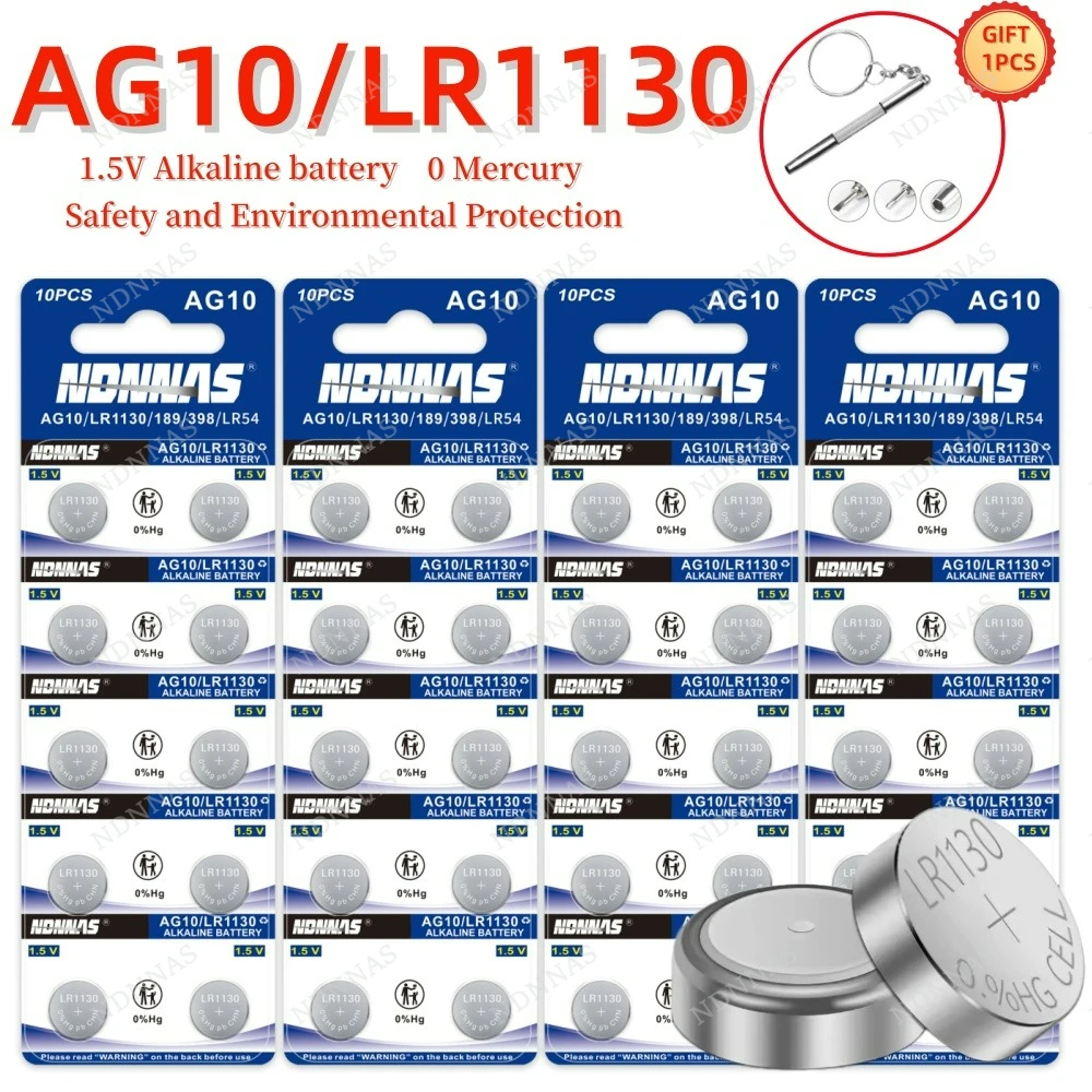 5-200PCS AG10 LR1130 389A LR54 L1131 1.5V Alkaline Button Coin Cell Cross Ref SR1130 389 390 For Watch Calculator Key Fob Toy