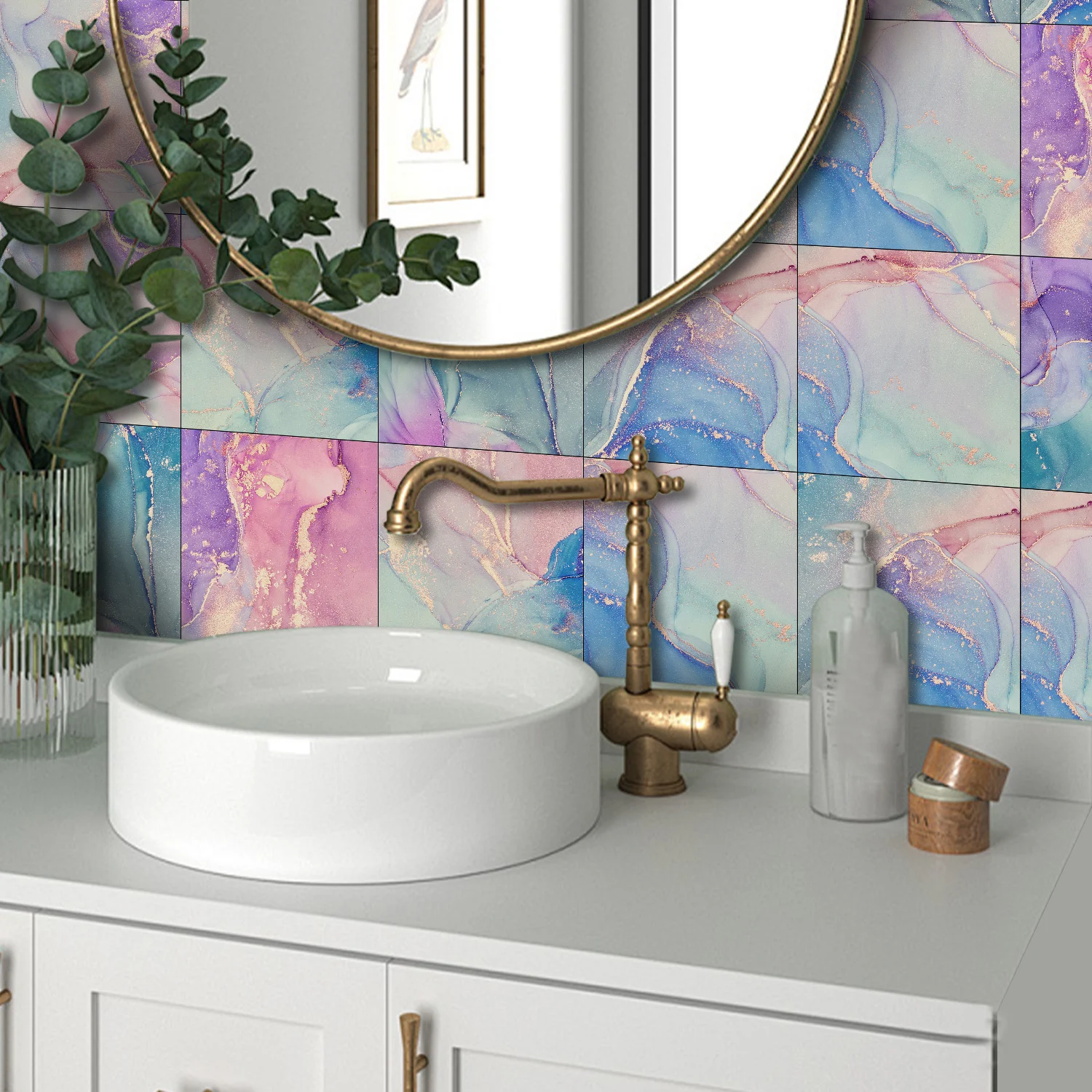 8-teiliges Set bunte Marmor-Wandaufkleber für die Heimdekoration, selbstklebende wasserdichte PVC-Fliesensticker für Küche und Wohnzimmer – Detail 15