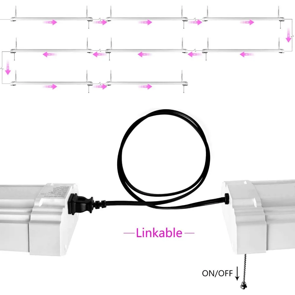 4er-Pack 4FT LED-Wachstumslichter mit 50 W Vollspektrum für Hydrokultur-Sämlinge im Gewächshaus, zum Einstecken, Ein-/Aus-Zugkette im Lieferumfang enthalten