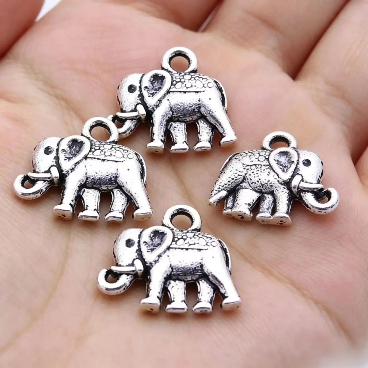 40 Pieces/Lot 12x14mm Antique Silver Color Double Sided Elephant Charms Bracelet Charm Keychain For DIY Jewelry Making