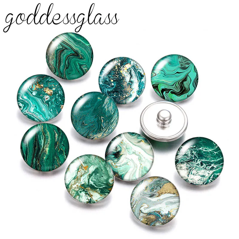 Gilded Green Blue Imitation Stone Texture 10pcs mixed 12mm/18mm snap buttons for 12mm/18mm snap bracelets DIY snap jewelry Gift