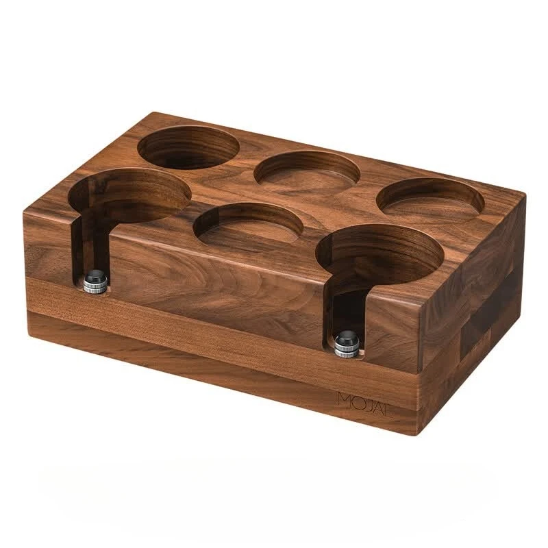 6-Hole Walnut Tamper Holder for 51/53mm, Scratch-Proof Non-Slip Coffee Station, Durable Wood Base for Espresso Accessories
