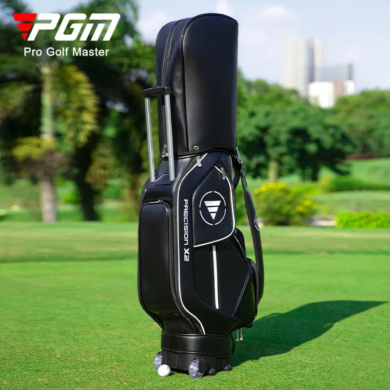 PGM Golf Standard  Bag Unisex  Professional Leather PU Waterproof Golf Cart Club Airbag Large  Capacity Package with Wheel QB029