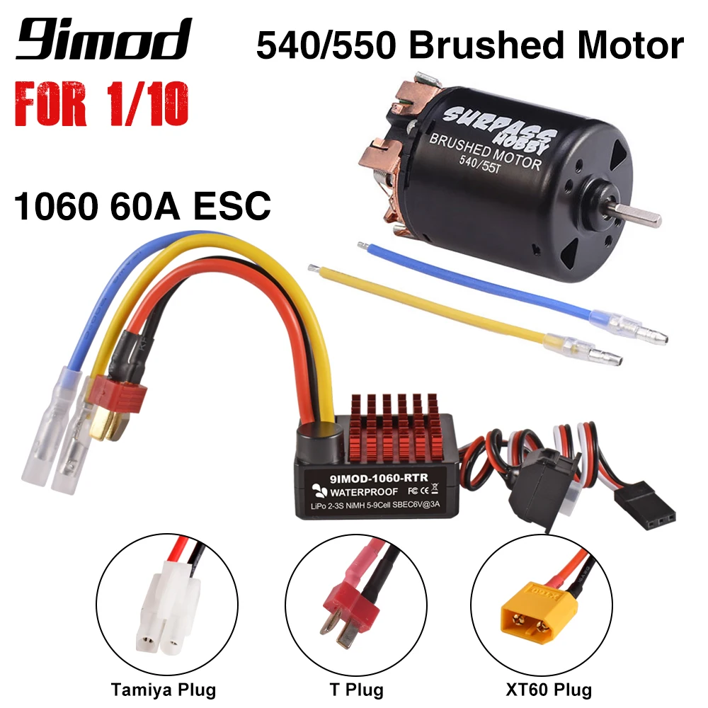 

9IMOD RC Brushed Motor ESC 1060 RTR 60A ESC Electronic Speed Controller with 540/550 Motor for 1/10 SCX10 TRX4 TRX6 D90 HPI