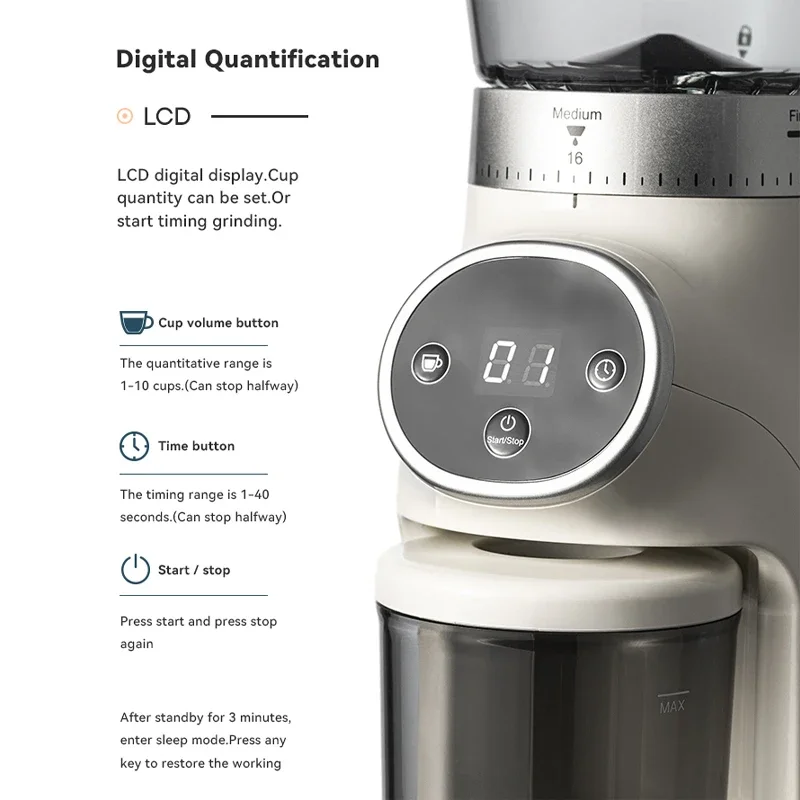 Electric Automatic Conical Burr Coffee Grinder with Digital Timer Display, Perfect for Espresso, Herbs, Spices, Nuts, Grain