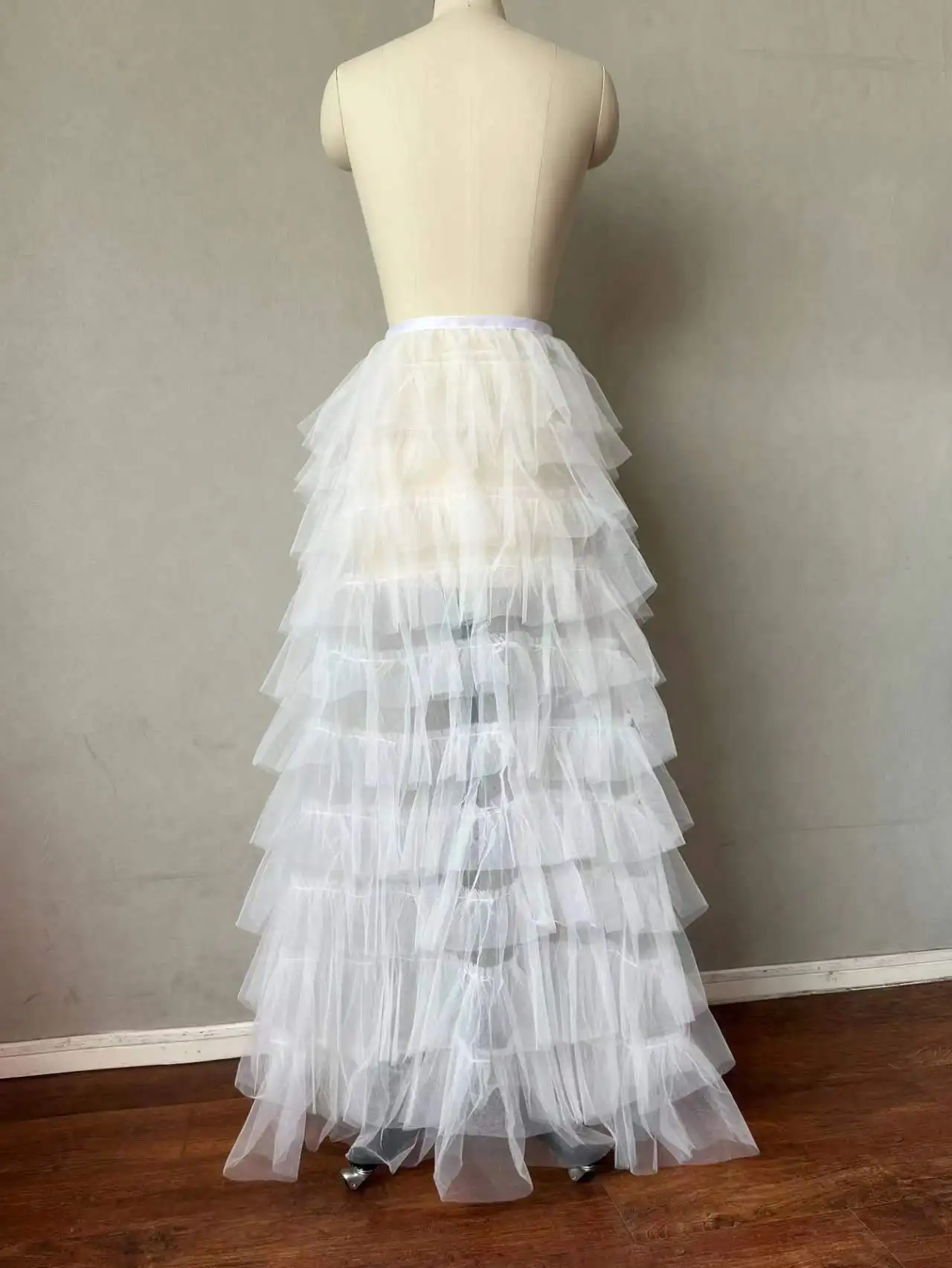 White Detachable Cascading Overskirts Tulle Skirt Black Elastic Waist Bridal Overlay Wedding Long Tulle Over Party Skirt Train image 5