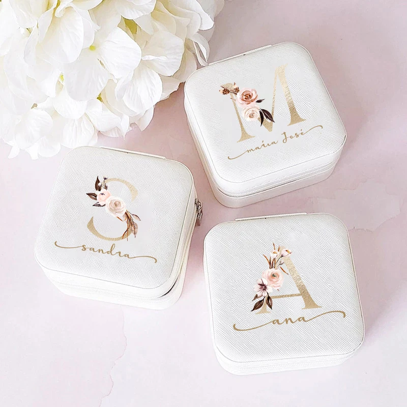 

Personalised Alphabets Jewellery Box Travel Zipper Jewellery Boxes Custom Name Wedding Bridesmaid Gifts Proposal Cases for Her