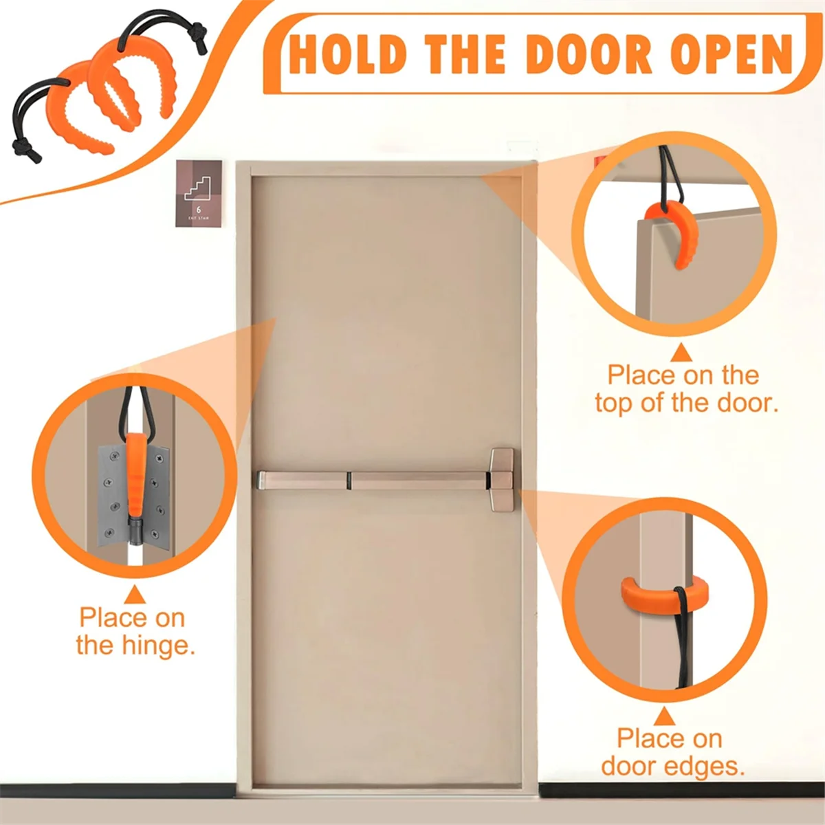 A002 Lot de 4 butées de porte de premiers secours, confiture de porte pour les forces de l'ordre, médical d'urgence, butoirs de porte cuneau orange