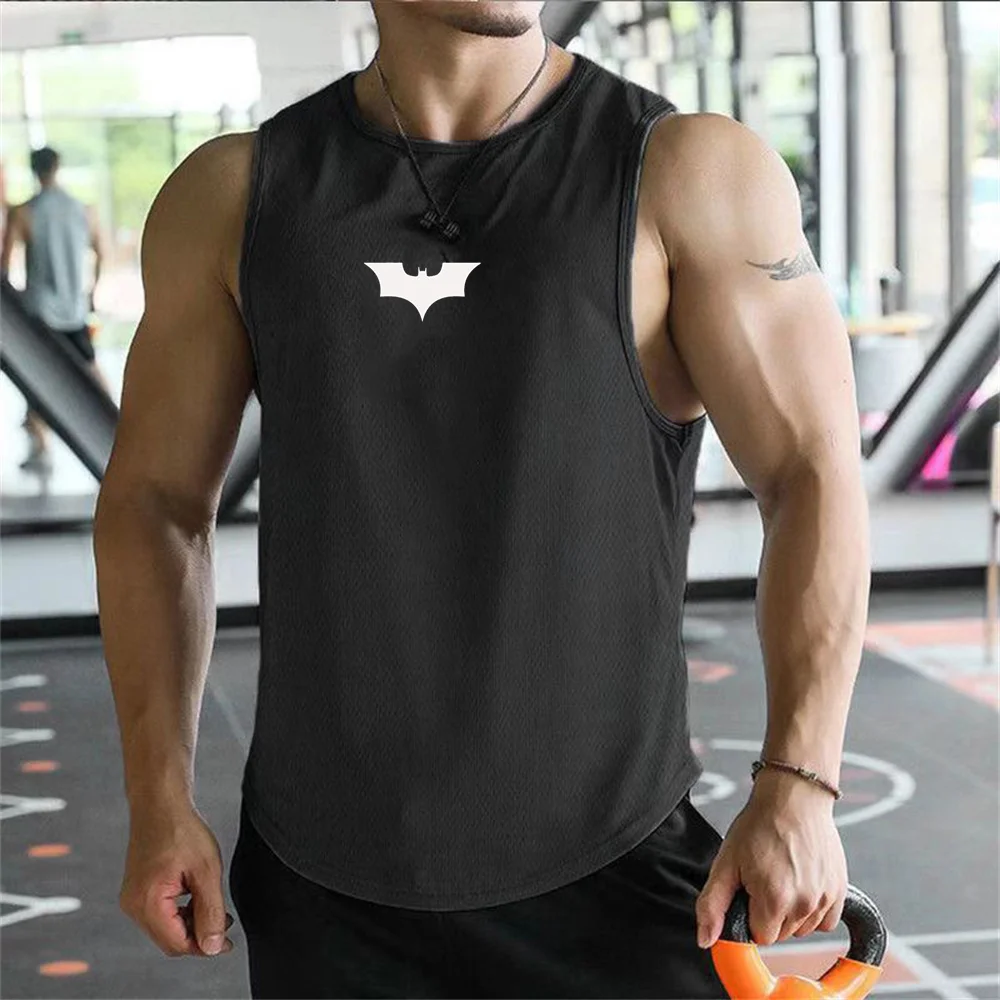 Summer bat Tank Top Mens Gym Fitness Training Clothing Quick Dry Fit Bodybuilding Sleeveless Shirts Men Fashion Basketball Vest