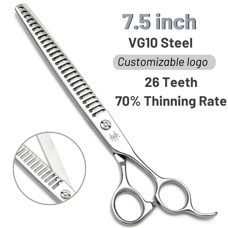 7.5inch Teeth Chunkers Shears VG10 Stainless Steel Ergonomic Design Professional Pet Grooming Scissors Barber for Dog Cat Rabbit