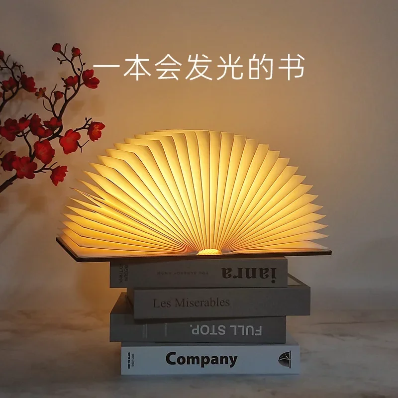 3/5Color Small Book Lamp Eye Protection Lighting Desk Lamp Led Wooden Carving Folding Book Lamp Stacked Page Turning Night Light