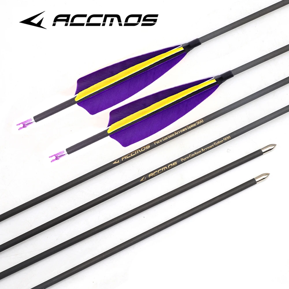 

12pcs ID4.2mm Pure Carbon Arrow 31in Shaft Spine 250 300 400 500 600 700 800 900 1000 with 4&quot; Shield Shape Natural Feather