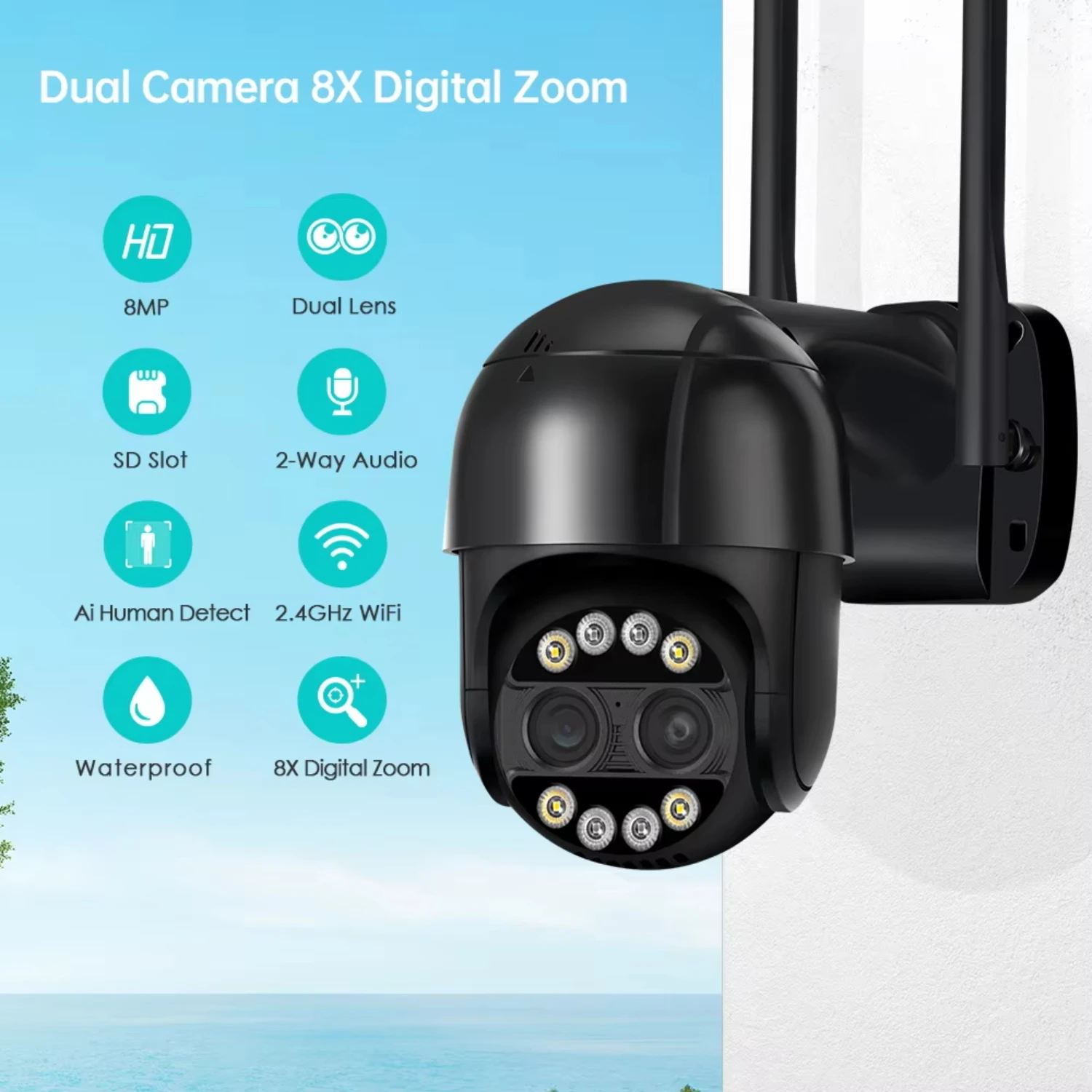 Cámara IP PTZ de 8MP, 4K, Zoom 8x, lente Dual, detección humana, cámara CCTV, cámara de vigilancia Wifi inteligente para exteriores de 4MP, aplicación ICSEE