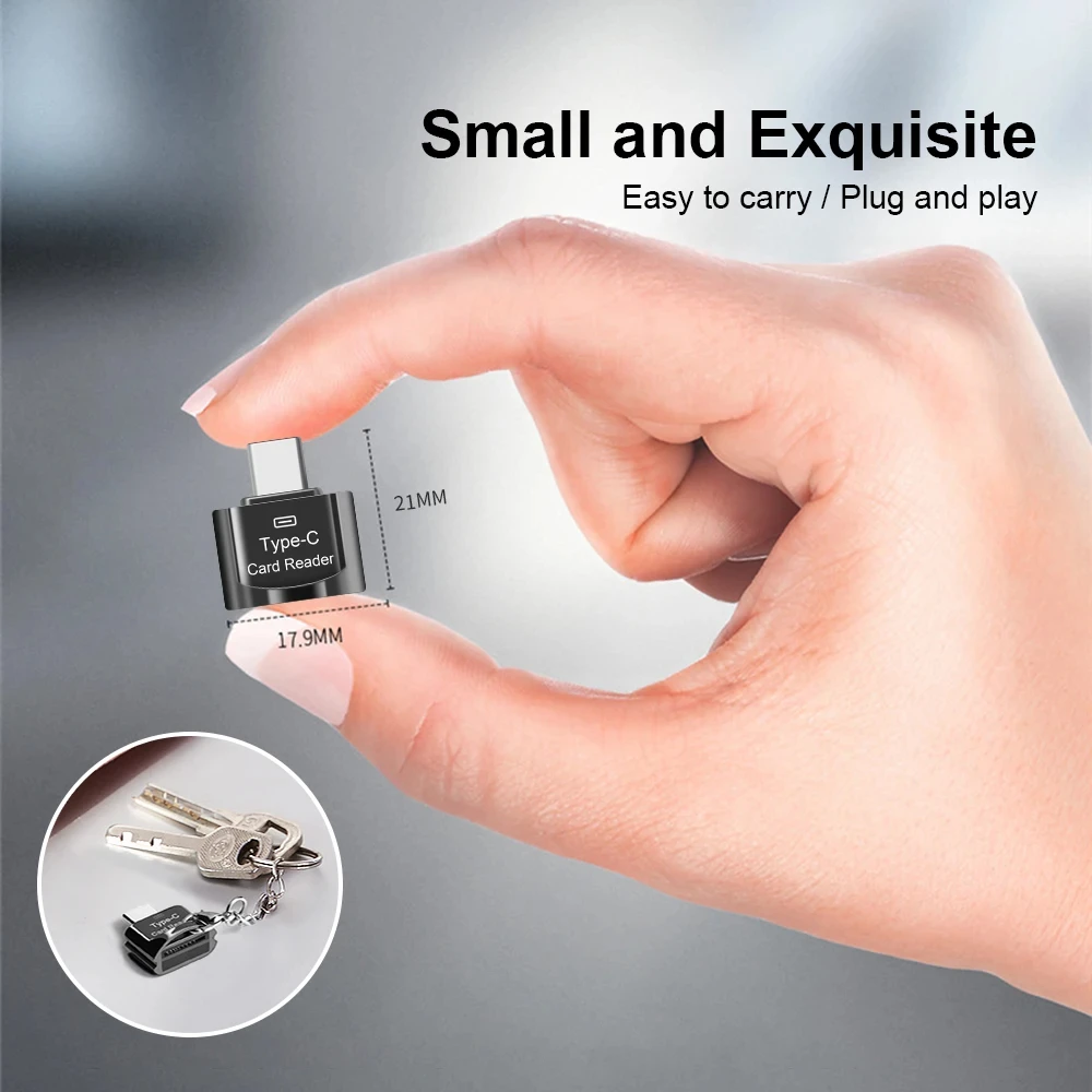 Mini Type C TO TF Card Reader with Chain Micro SD/Camera Cardreader High Speed Transmission Smart Memory Card Reading for Laptop