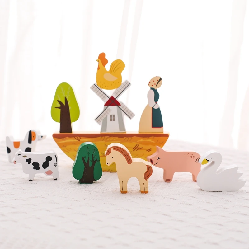 

Baby Farm Stacking Wooden Block Toys Baby Balance Building Blocks Animal Cow Educational Toys Creative Toys Wooden Stacking Toy