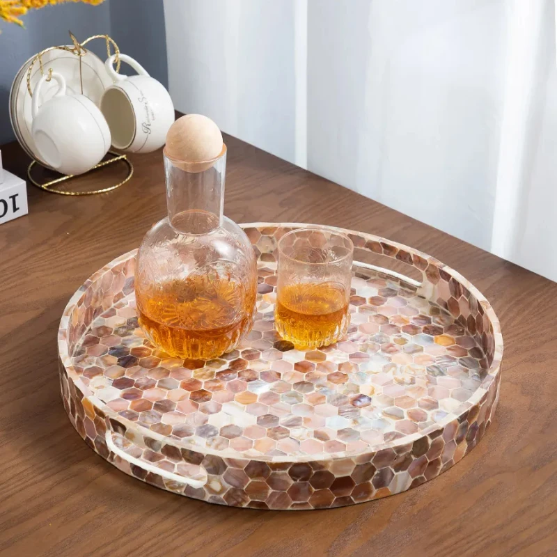 Nordic light luxury decorative basket Colorful Shell Tray Round Fruit Tray Household Storage Tray Living Room Tea Tray decor