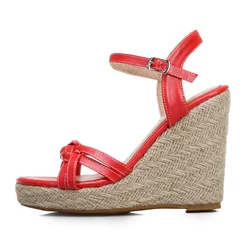 Wedge Shoes Sandals For Women Summer Fashion Knitted High Heels Gladiator Flip Flops Casual White Party Shoes Large Size 45 47