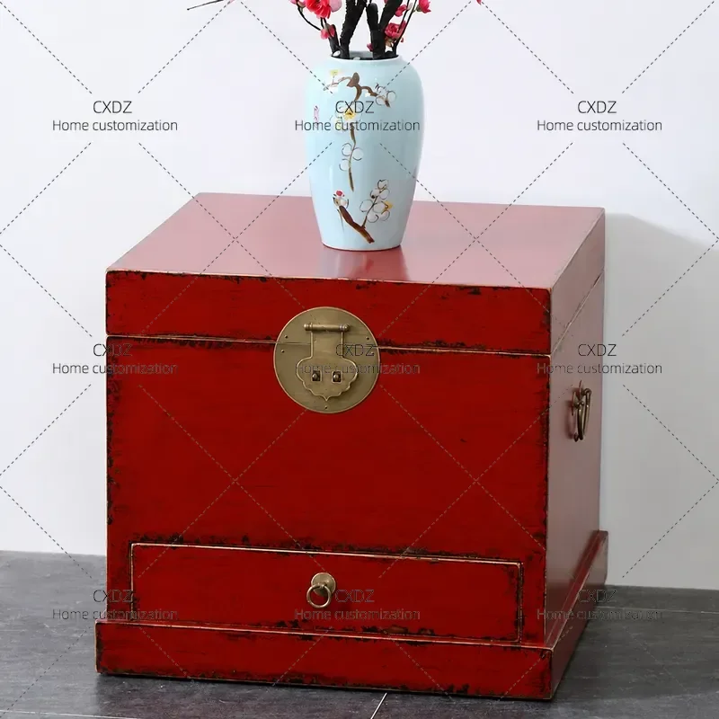 New Chinese Style Solid Wood Coffee Table Simple Corner Side Table for Living Room Antique Sofa End Table with Storage Box