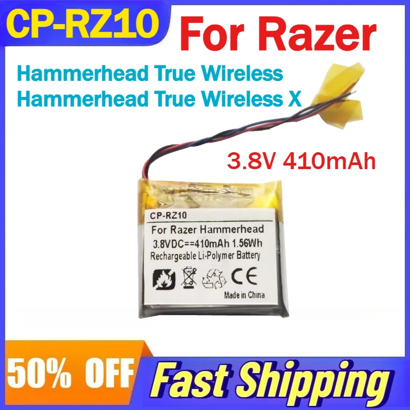 3.8V 410mAh CP-RZ10 Li-Ion Battery for Razer Hammerhead True Wireless/X Headphone Charging Case Batteries Accessories