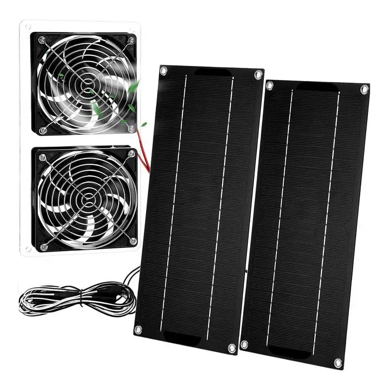 

Solar Fans For Outside 10W Portable Solar Ventilation Fan Outdoor Solar Panel Powered Dual Fans With Cable For Cooling And