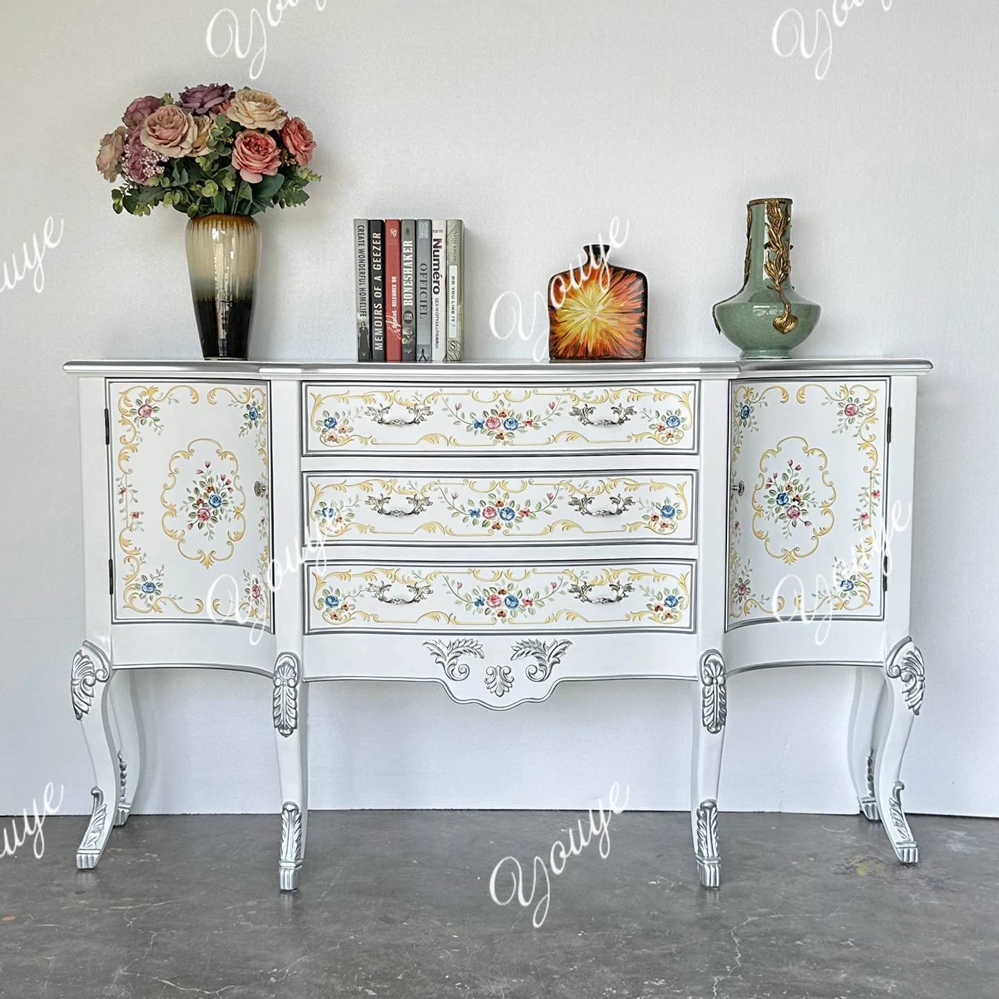 

French entrance cabinet American hand-painted living room foyer corridor cabinet European bedroom storage cabinet light luxury d