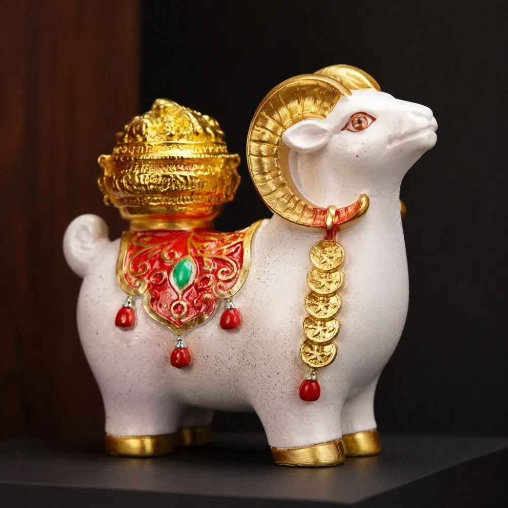 Resin Zodiac Goat Figurine Rotatable Fortune Bag Exquisite Chinese Sheep Ornament Festive Cute Car Dashboard Ornament