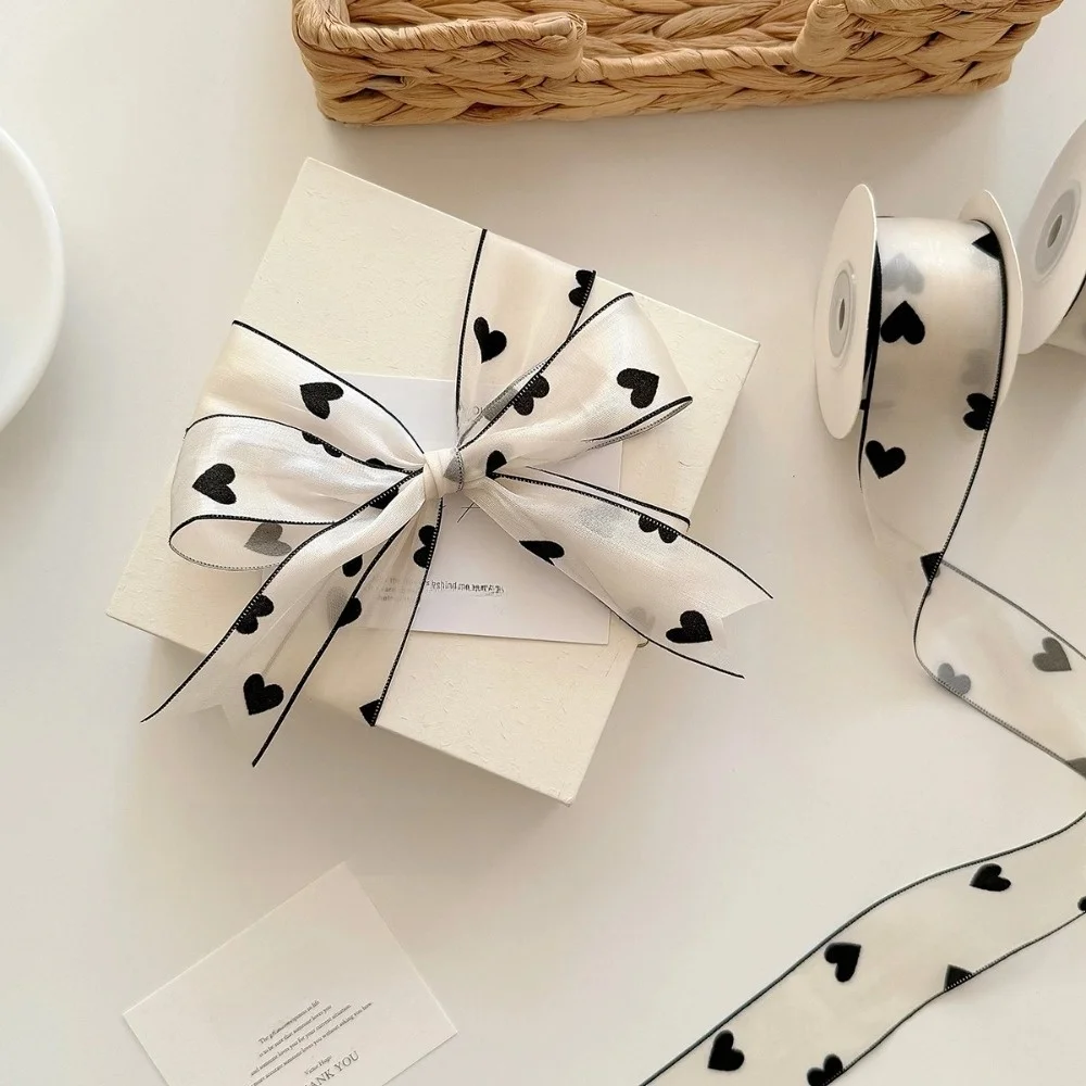 Retro Elegant 10 Yard Love Printed Ribbon Flocked Sewing Accessories DlY Ribbon Polyester Soft Silk Ribbon Packing