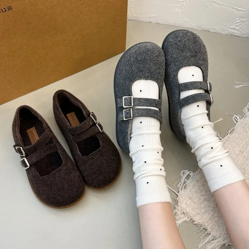 أحذية ماري جين المسطحة المرتفعة 2025 أحذية جديدة كلمة واحدة بالإضافة إلى أحذية مخملية ذات فم ضحل حراري صوفي فردي #4