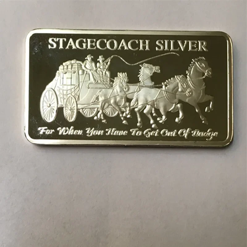 5 Pcs Non Magnetic 1 OZ Stagecoach Ingot Bar Silver Plated Coin Collectible Souvenir Decoration Commemorative Coin