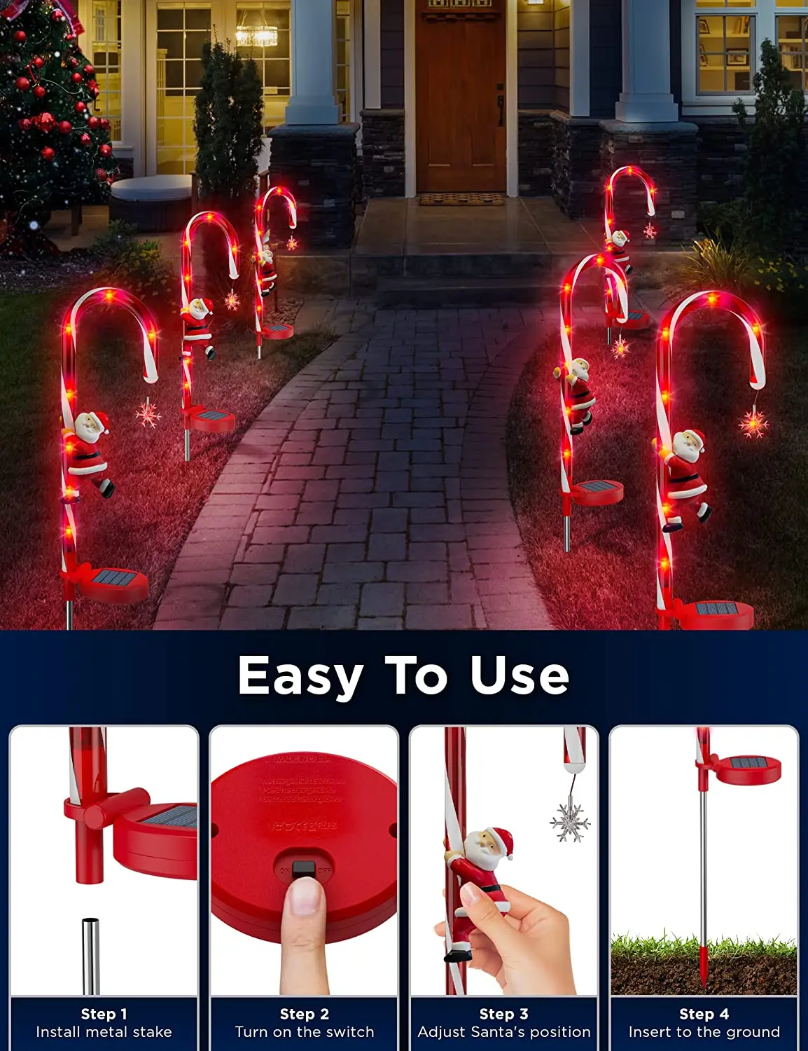 LED Solar Christmas Decoration Candy Cane Sign Lights Outdoor Stake Lights For Road Garden Lawn Lights Christmas Gifts