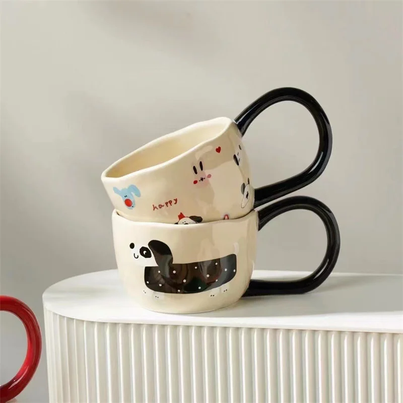 Cute Cartoon Large Handle Ceramic Mug Hand Pinched Irregular Coffee Cups Afternoon Tea Milk Juice Cup Home Office Water Cup