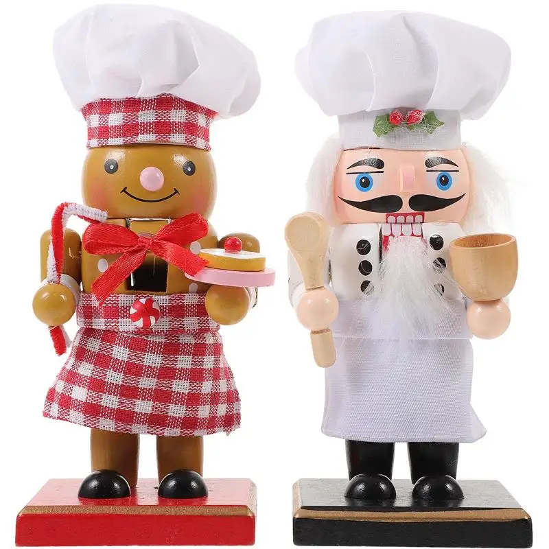 2pcs Christmas Nutcracker Figure Desktop Chef Nutcracker Chef Statue Holiday Decor