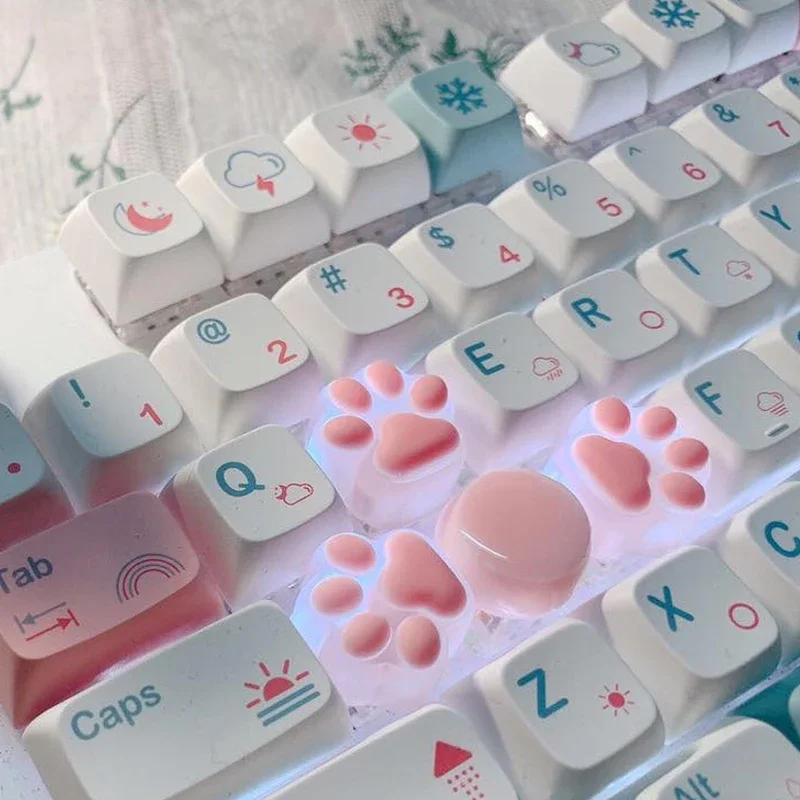 1PC/4PCS Silicone Cute Q Transparent Cat Claw Key Cap Cross Shaft Mechanical Keyboard ABS Animal Cat Paw Keycaps Key Cap