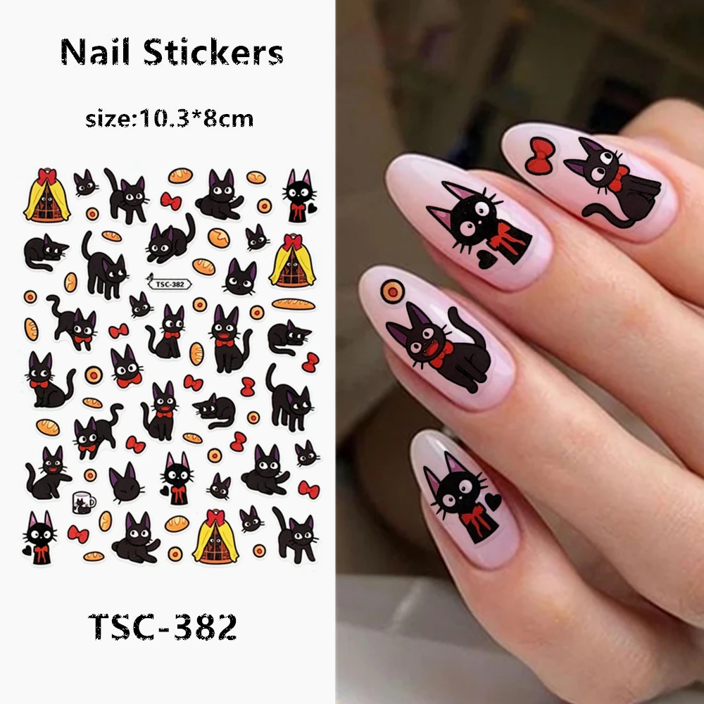 

TSC series TSC-382 Lucky Cat little black cat 3D Nail art Nail sticker decoration tool Sliders For Nail Decals