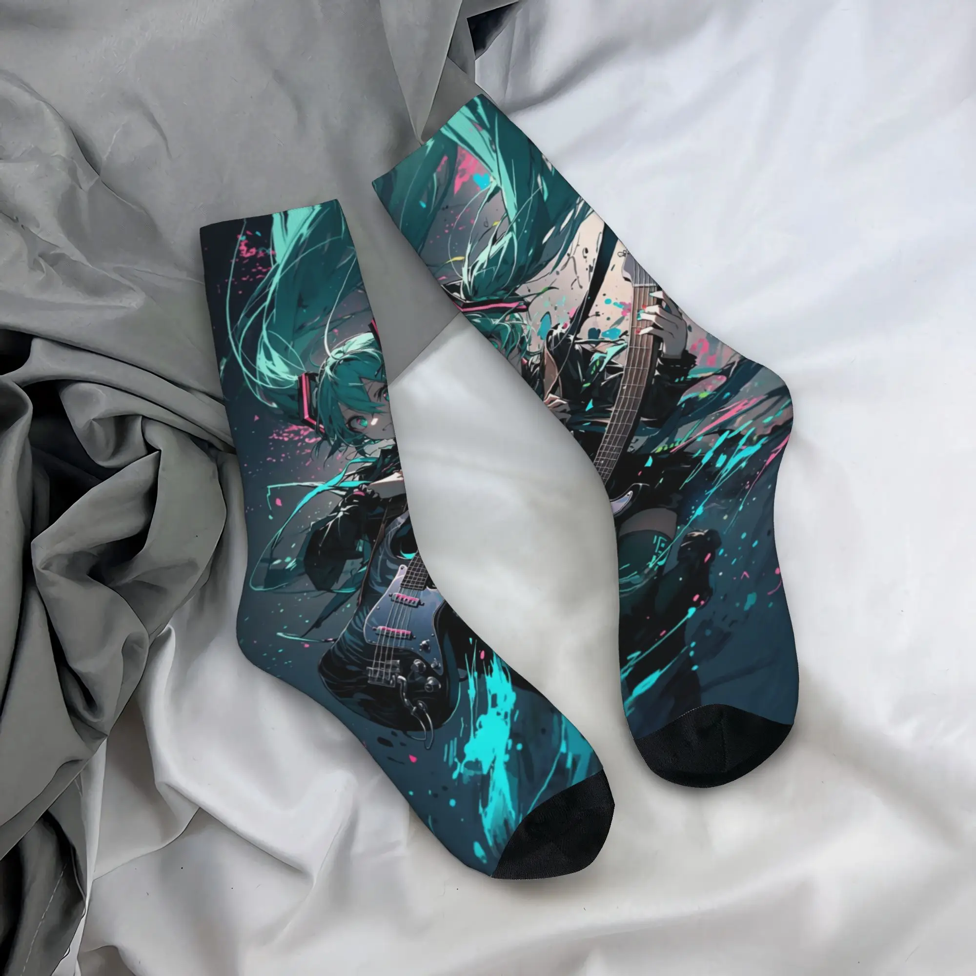 H-Hatsunes Men's Crew Socks Unisex Cool 3D Printed Mikus Y2k Cartoon Movie Dress Socks