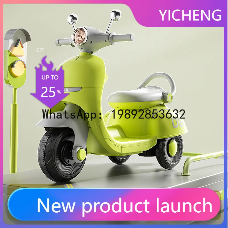 دراجة نارية كهربائية للأطفال بثلاث عجلات، سيارة أطفال تعمل بالتحكم عن بعد قابلة لإعادة الشحن مع سلة خلفية ومقعد دفع