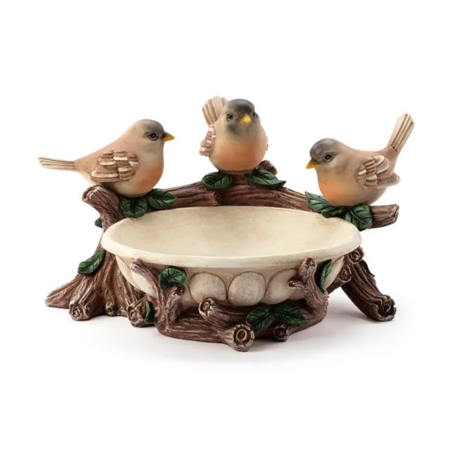 

Декоративный элемент для дома или сада 10. x 10. Декоративная кормушка для птиц или диких животных, коричнево-зеленая, с изображением птиц на ветке