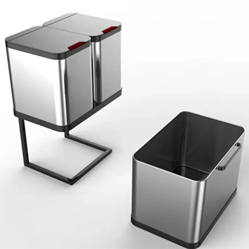 3 Compartment Stainless Steel Recycling Bin Press Type Pull Out Lid Eco Friendly Waste Sorter for Kitchen Bathroom Office