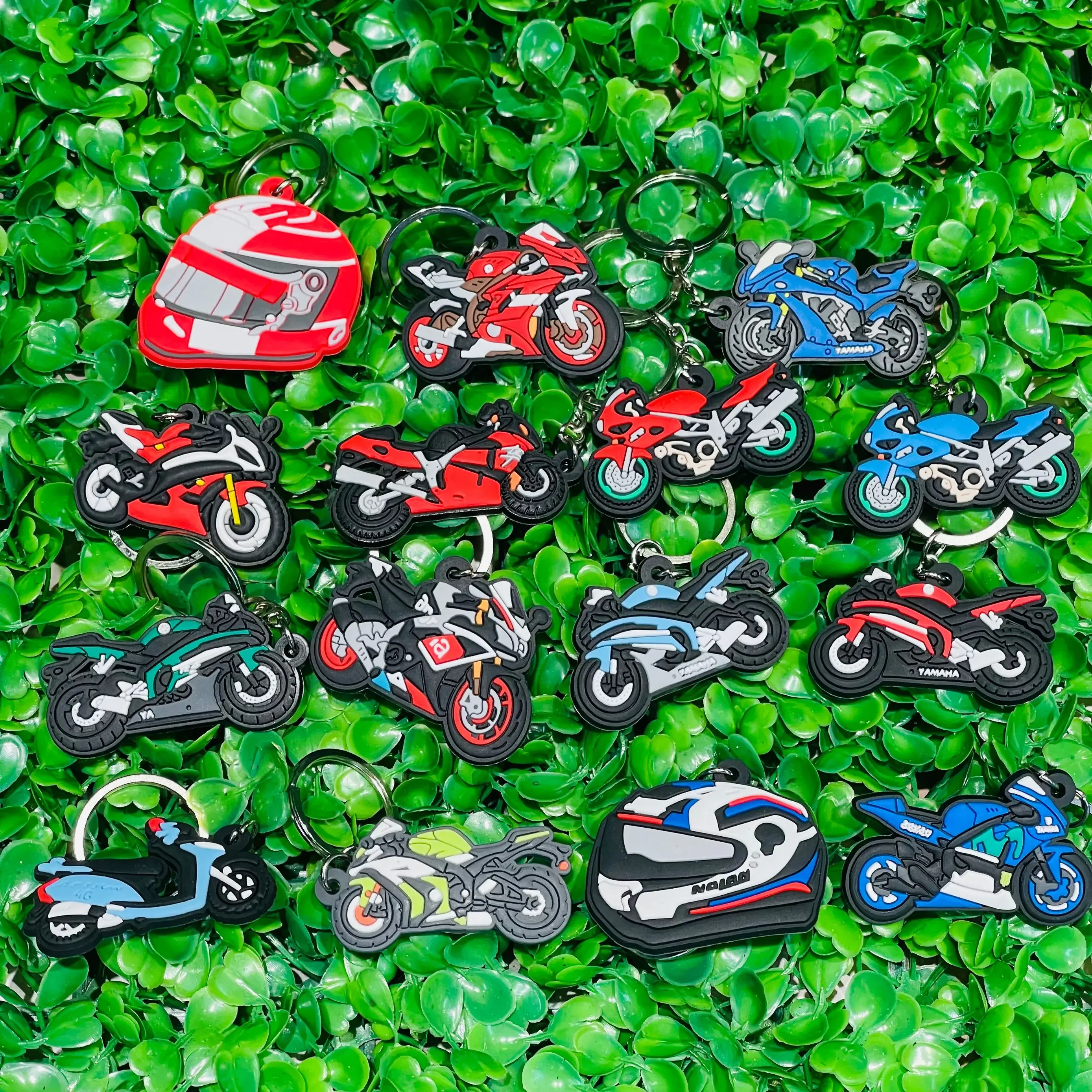 1/15Pcs Cool Motorcycle Bag Pendant Hanging Decoration Car Key Ring Helmet Man Favorite PVC Keychains Fit Party Presents
