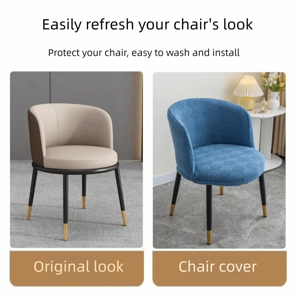 Nordic Elastic Curved Armchair Cover 3D Jacquard Arc-Shaped Seat Cover Dustproof Dining Chair Slipcover For Home Living Room