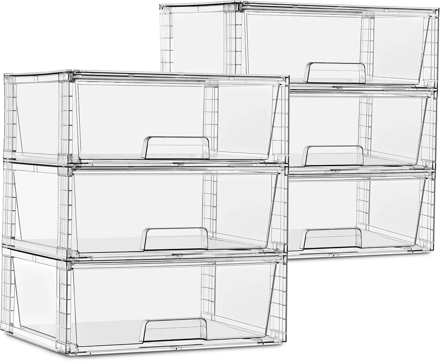 Clear Stackable Storage Drawers with Pull-Out Bins (Large, 6 Pack) | Easy-Access Plastic Compartments Organize Bathroom, Closet, Pantry and Kitchen Essentials While Keeping Contents Visible.