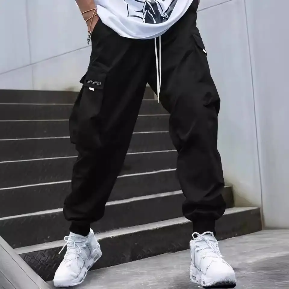 

Trendy Men's Casual Pants Multi-ket Design Loose Fit High Waist Straight Leg Polyester Fiber Workwear Trousers