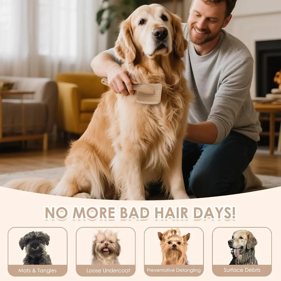 فرشاة وميض كبيرة للكلاب 3 قطع من أدوات العناية بالحيوانات الأليفة مع مشط تحت المعطف ومشط من الفولاذ المقاوم للصدأ للمعاطف السميكة وتأثير الدبابيس الطويلة