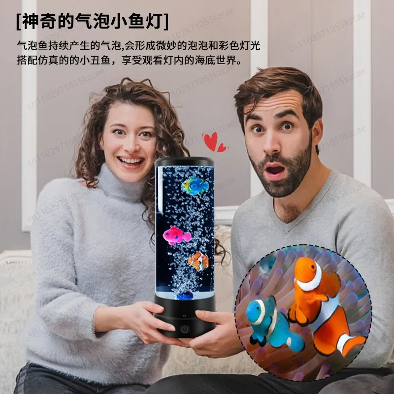 Simulation LED Electronic Fish Tank Aquarium Colorful Color-changing Bubble Fish Lamp Jellyfish Night Light Bedroom Desktop Lamp