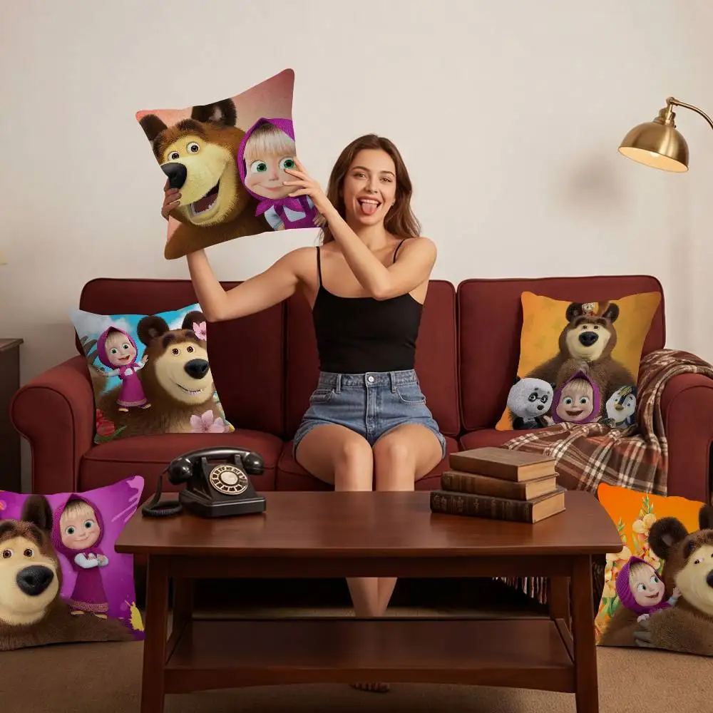 Cartoon Cute M-MashaS And The Bear Decorative Room Aesthetics Pillow Case Home Decor Bedroom Sofa Bed Couch Pillow Cover 45x45