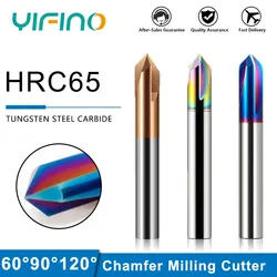 YIFINO 3-Flute 60°90°120° Chamfer Milling Cutter Tungsten Steel Carbide Nano Coating End Mill For CNC Machining Endmills Tools