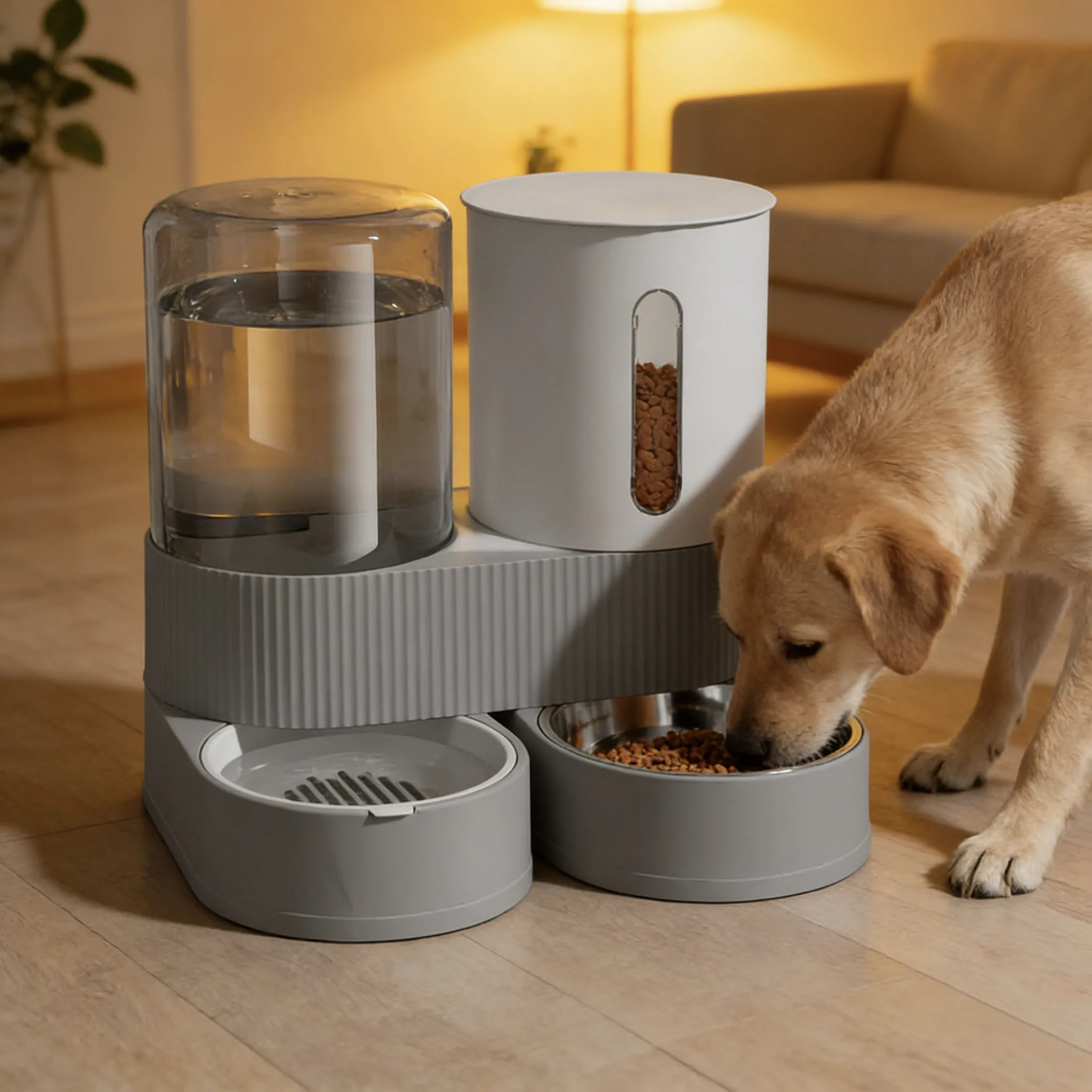 2-in-1 Pet Feeder Water Dispenser Large Capacity Gravity Food Water Bowl Set for Cats Dogs Dry Wet Separate Pet Feeding Station