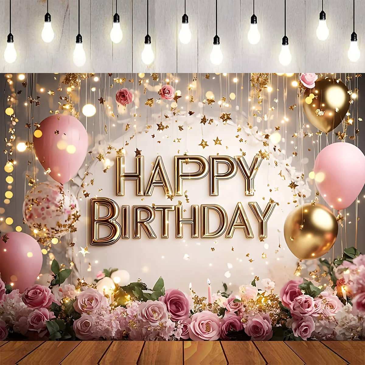 Hintergrund für Geburtstagsparty, süßer Prinzessinnen-Geburtstagsfotografie-Hintergrund, rosa Luftballons, goldenes Kuchen-Thema, Mata